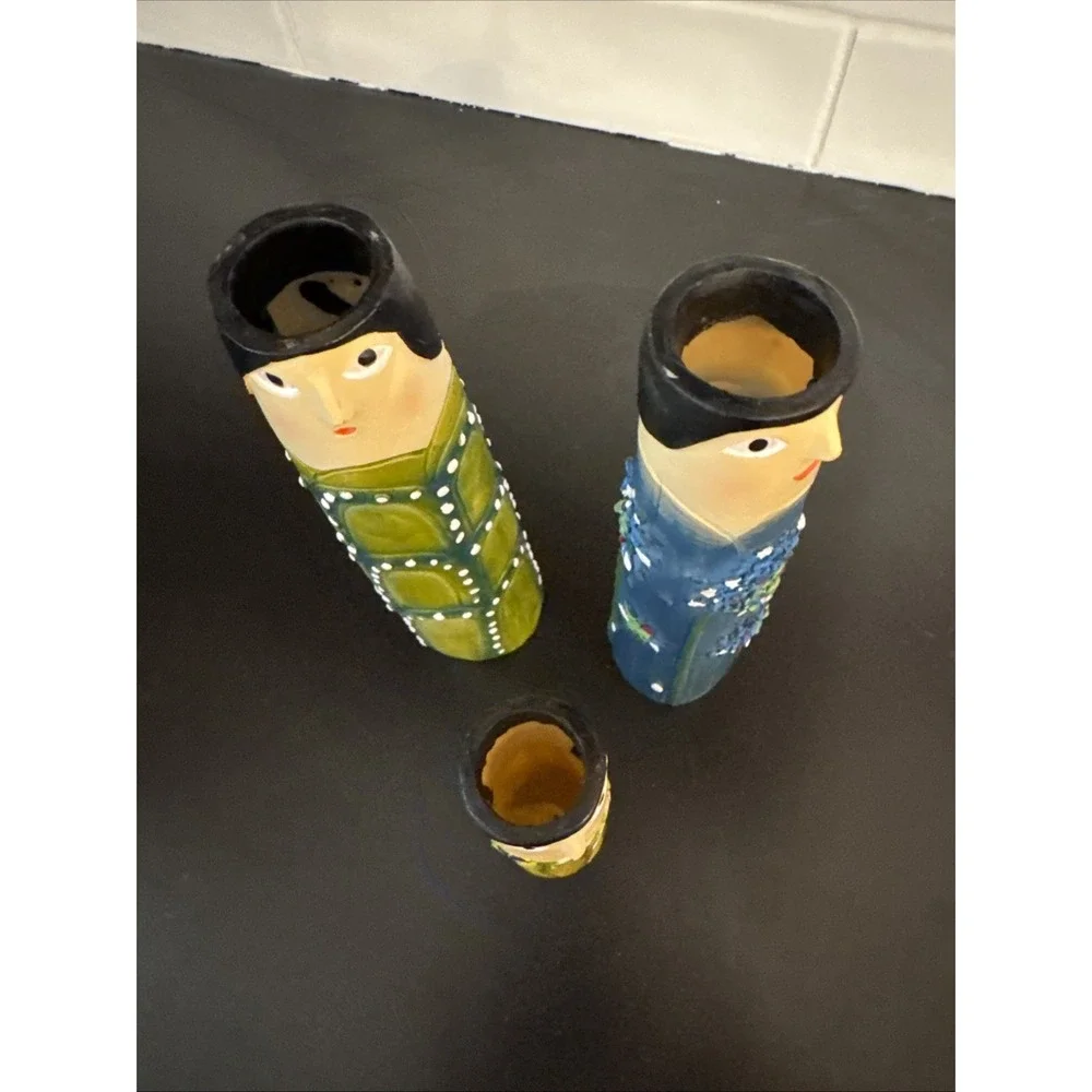 3 Spring Family Bud Vases Resin Bohemian Family Vase Hand Painted Home Decor‎